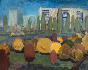 landscape, oil painting, hand made