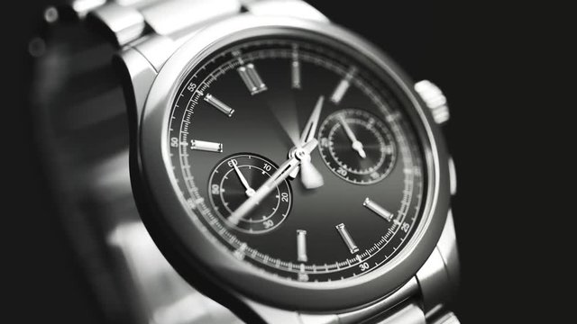 Luxury Chronograph Wristwatch Close-Up with Moving Hands