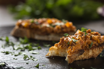 Zacusca - Romanian vegetable spread, with fish and roasted vegetables