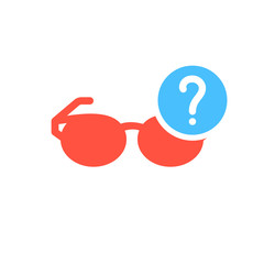 Glasses icon, Tools and utensils icon with question mark. Glasses icon and help, how to, info, query symbol