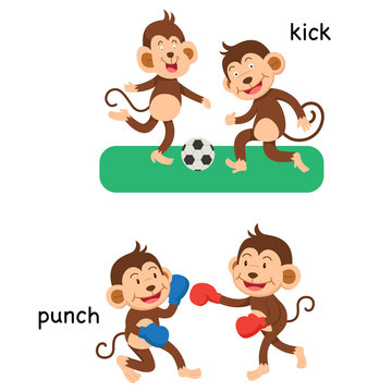 Opposite kick and punch vector illustration