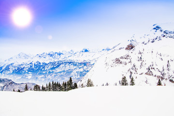 Winter landscape.  Alpine Alps mountain landscape