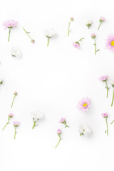 Floral pattern arranged on white background with empty space for text framed at the center