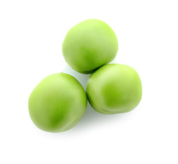 Fresh green peas on white background