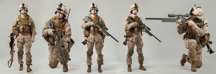 Soldier in camouflage holding rifle