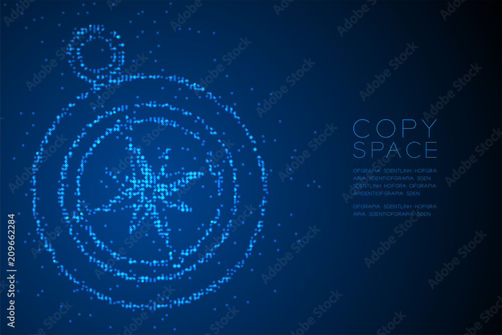Poster abstract geometric circle dot pixel pattern compass shape, travel concept design blue color illustra