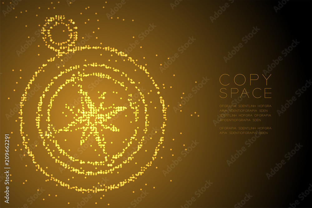 Poster abstract geometric circle dot pixel pattern compass shape, travel concept design gold color illustra