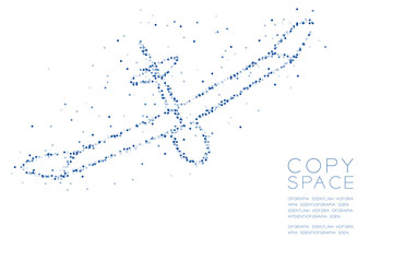 Abstract Geometric Circle dot pixel pattern Glider plane shape, business travel concept design blue color illustration on white background with copy space, vector eps 10