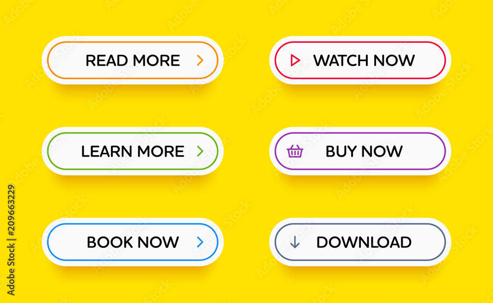 Leinwandbilder set of vector modern material style buttons. different colors of outline strokes and icons on white 