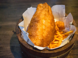 Fish and chips - English traditional fried fish, potato chips