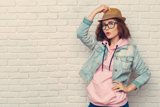 portrait of young stylish hipster woman