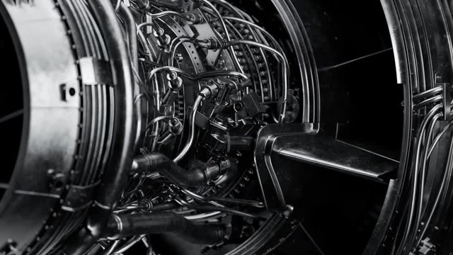 Inside of turbocraft aircraft engine CFM56.  Sophisticated piece of technology.