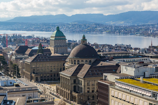 university region in zurich city, lake, houses