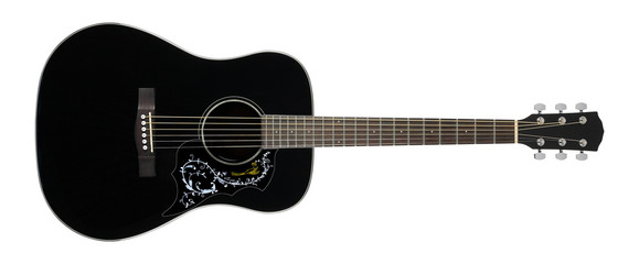 Obraz na płótnie Canvas Musical instrument - Black acoustic guitar country flower bird pickguard