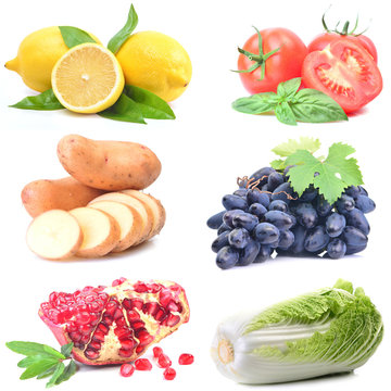 Fruits and vegetables on a white background