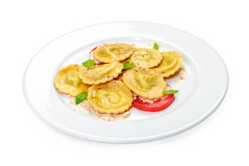 Traditional italian ravioli isolated on white background