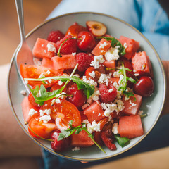 Man holding fresh healthy salad