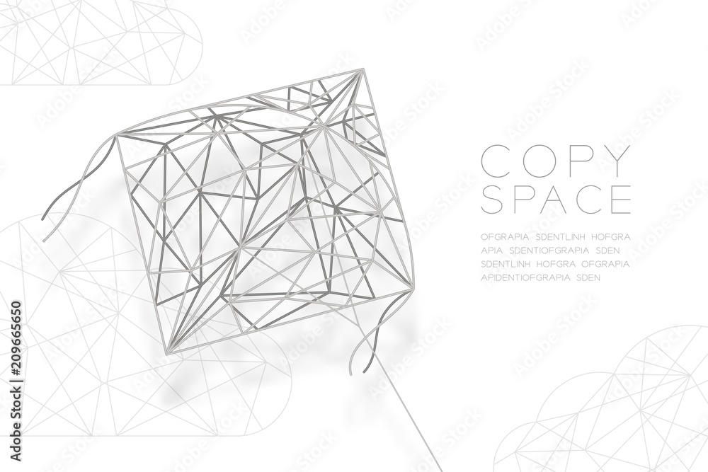 Poster pakpao kite and cloud wireframe polygon silver frame structure, business structure concept design il