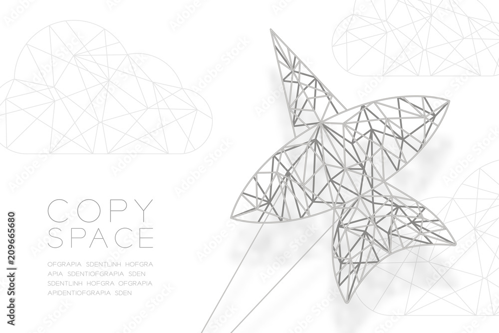 Poster chula kite and cloud wireframe polygon silver frame structure, business structure concept design ill