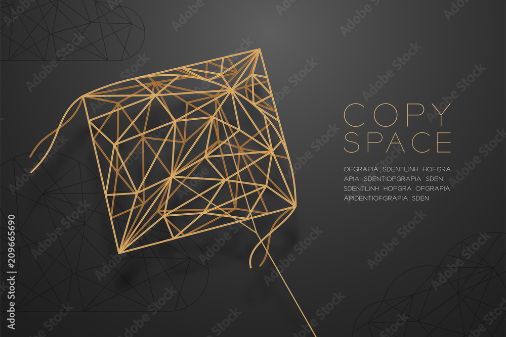 Poster pakpao kite and cloud wireframe polygon golden frame structure, business structure concept design il