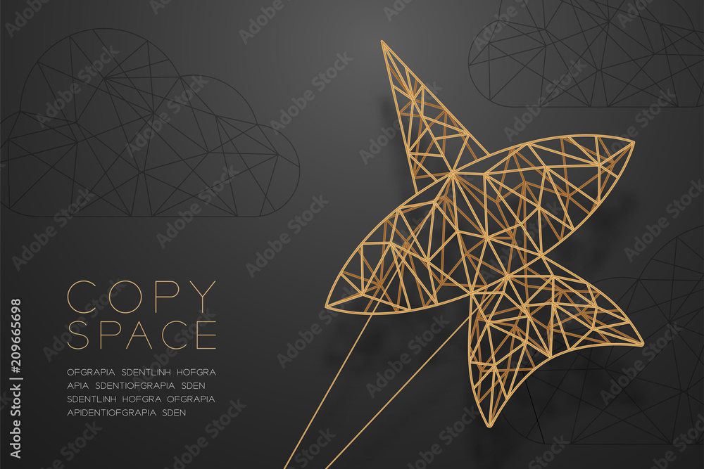 Poster chula kite and cloud wireframe polygon golden frame structure, business structure concept design ill