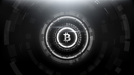 Bitcoin cryprocurrency futuristic vector illustration for background, HUD, graphical user interface, banner, business and finance infographics and more. Worldwide digital money blockchain system