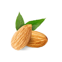 Obraz na płótnie Canvas Almond and almond milk on a white background.