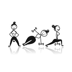 Girls doing sport exercises, sketch for your design