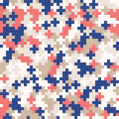 Navy blue, coral red and gold colors. Random colored abstract geometric mosaic pattern background