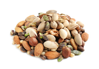 Different nuts on white background