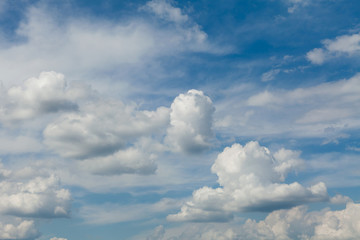 Blue sky background, white fluffy cloudy.