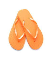 Female beach flip-flops on white background