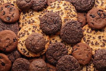 Different delicious cookies, top view