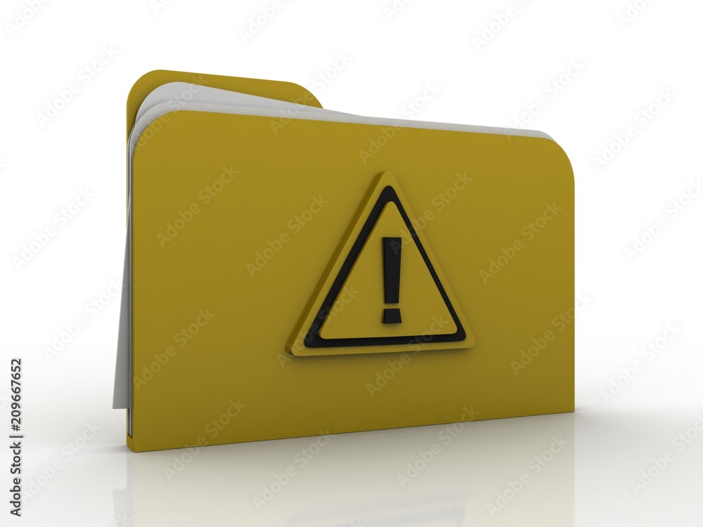 Poster 3d rendering file folder with exclamation mark
