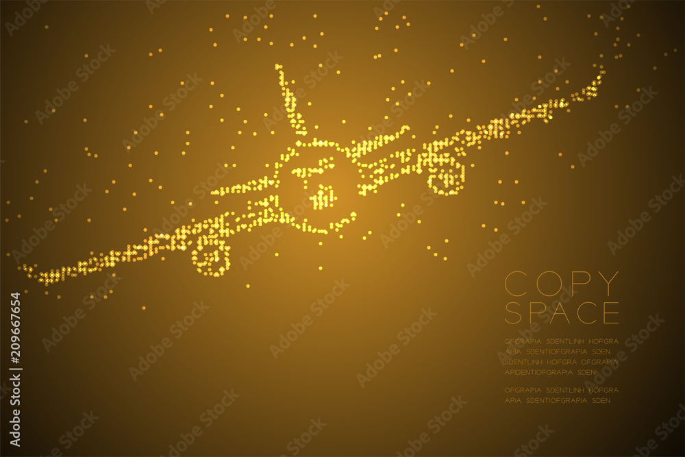 Poster abstract geometric circle dot pixel pattern airplane shape, transportation concept design gold color