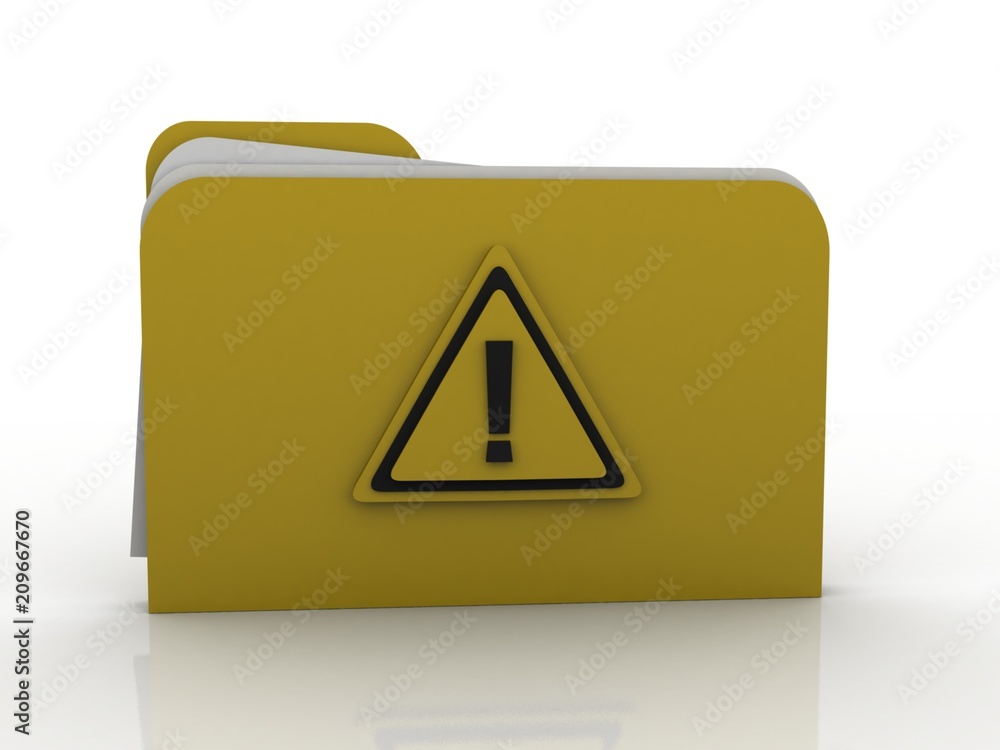 Poster 3d rendering file folder with exclamation mark