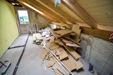 Rebuilding, renovating or remodelling house attic and constriction waste.