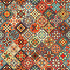 Ethnic floral mandala seamless pattern. Colorful mosaic background.