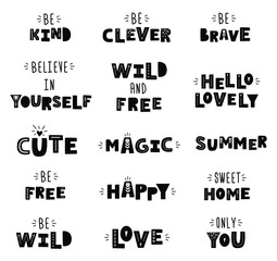 Obraz premium Hand drawn cute kids phrases. Vector illustration