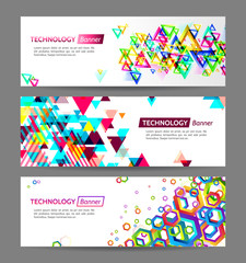 Abstract web banners with triangle background. Modern geometric shapes background. Hexagon surface web design template.