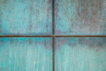 Patina copper metal rectangular blocks background texture. Vintage effect