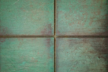 Patina copper metal rectangular blocks background texture. Vintage effect