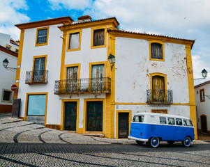 Traditional residential facades in Constancia, Portugal