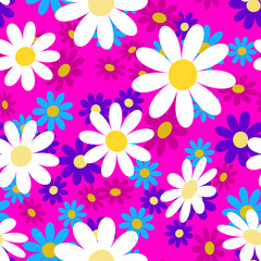 Fototapeta na wymiar Cute abstract seamless pattern with chamomile flowers