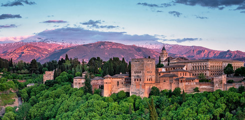 Famous Alhambra in Granada in sunset