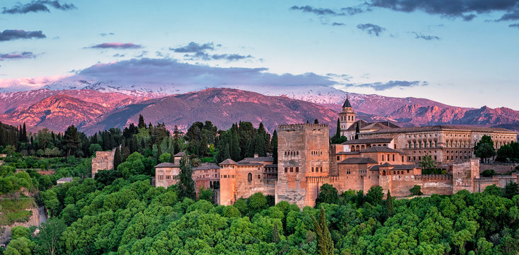 Famous Alhambra in Granada in sunset