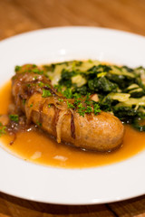 Grilled sausage with Cheesy Creamed Spinach