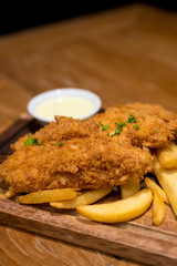 Fish and chips is a hot dish of English origin consisting of fried battered fish and hot potato chips