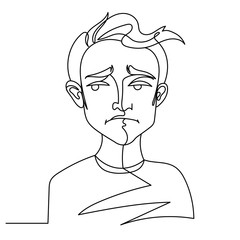 Sad Man Portrait One Line Art