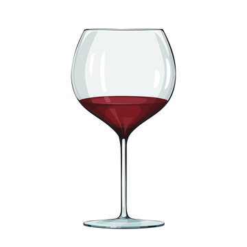Glass of red wine. Vector illustration on white.